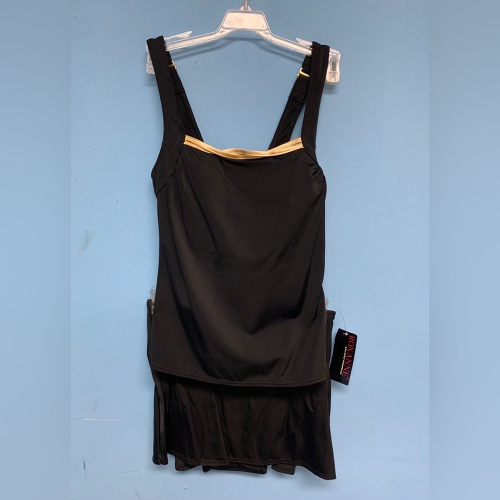 8 or 10 C cup NWT E2689 2 piece tankini skirted swimsuit gold braid trim